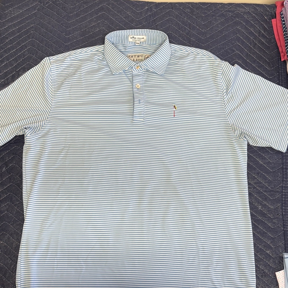 Peter Millar Light Blue and White Striped Polo